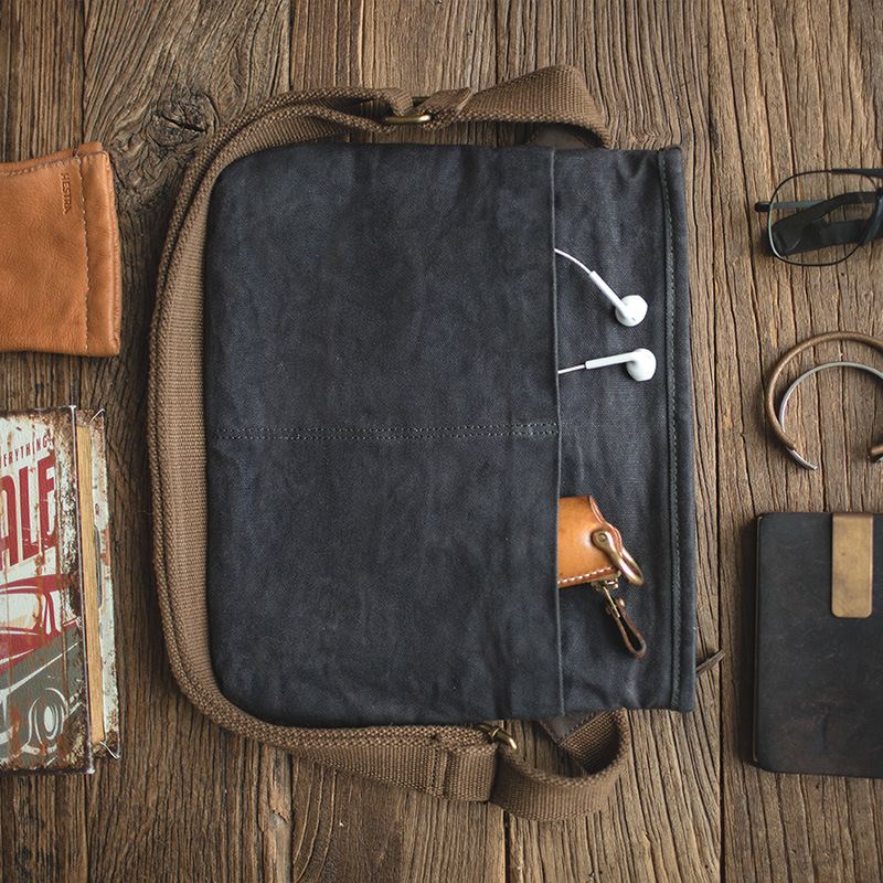 Mænd Simple Oil Wax Canvas Messenger Bag Vandtæt Forstærket Polyester Webbing Crossbody Bag Skuldertaske