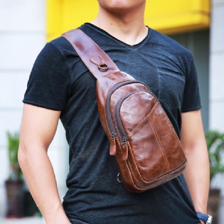 Mænd Vintage Ægte Læder Retro Crossbody Taske Brysttaske