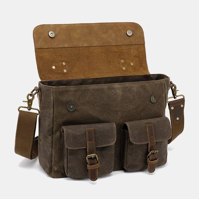 Mænd Vintage Multi-lommer Slidfast Ægte Læder Dokumentmappe Crossbody Skuldertaske
