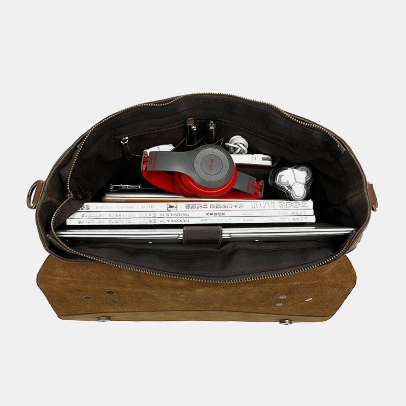 Mænd Vintage Multi-lommer Slidfast Ægte Læder Dokumentmappe Crossbody Skuldertaske
