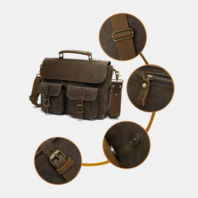 Mænd Vintage Multi-lommer Slidfast Ægte Læder Dokumentmappe Crossbody Skuldertaske