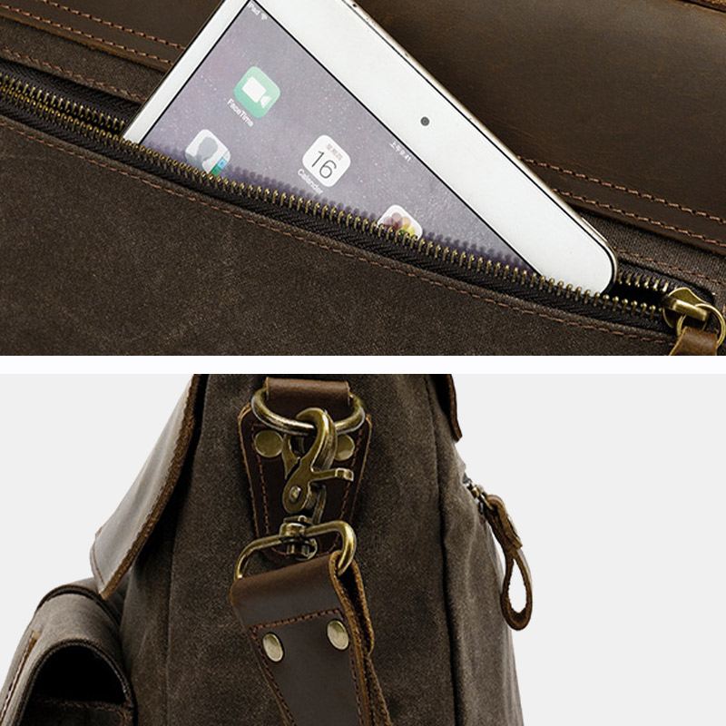Mænd Vintage Multi-lommer Slidfast Ægte Læder Dokumentmappe Crossbody Skuldertaske