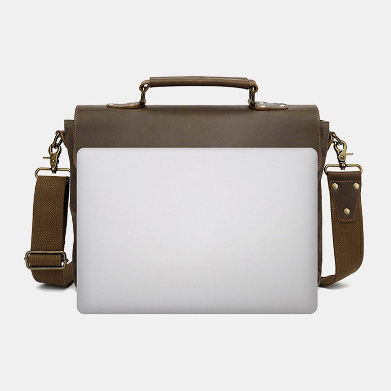 Mænd Vintage Multi-lommer Slidfast Ægte Læder Dokumentmappe Crossbody Skuldertaske