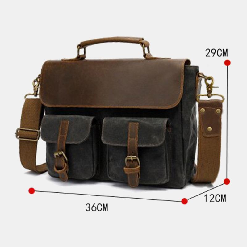 Mænd Vintage Multi-lommer Slidfast Ægte Læder Dokumentmappe Crossbody Skuldertaske