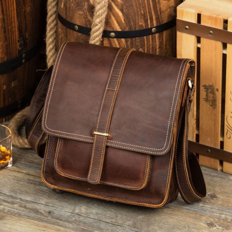 Mænd Vintage Multifunktion Pu Læder Stor Kapacitet Flip Casual Crossbody Bag Skuldertaske