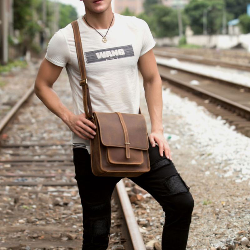 Mænd Vintage Multifunktion Pu Læder Stor Kapacitet Flip Casual Crossbody Bag Skuldertaske