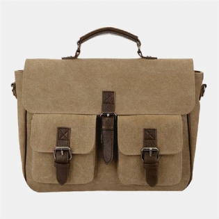 Mænd Vintage Rub-farve Slidfast Multi-lommer Lærredsmappe Crossbody Skuldertaske