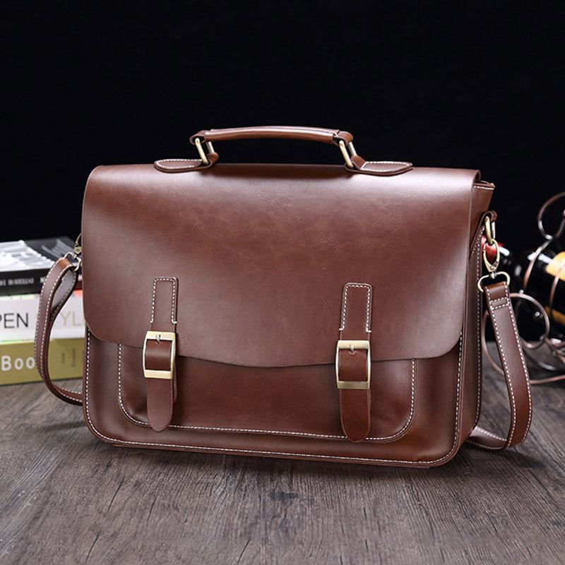 Mænd Vintage Vandtæt Slidfast Faux Laether Business Briefcase Crossbody Skuldertaske