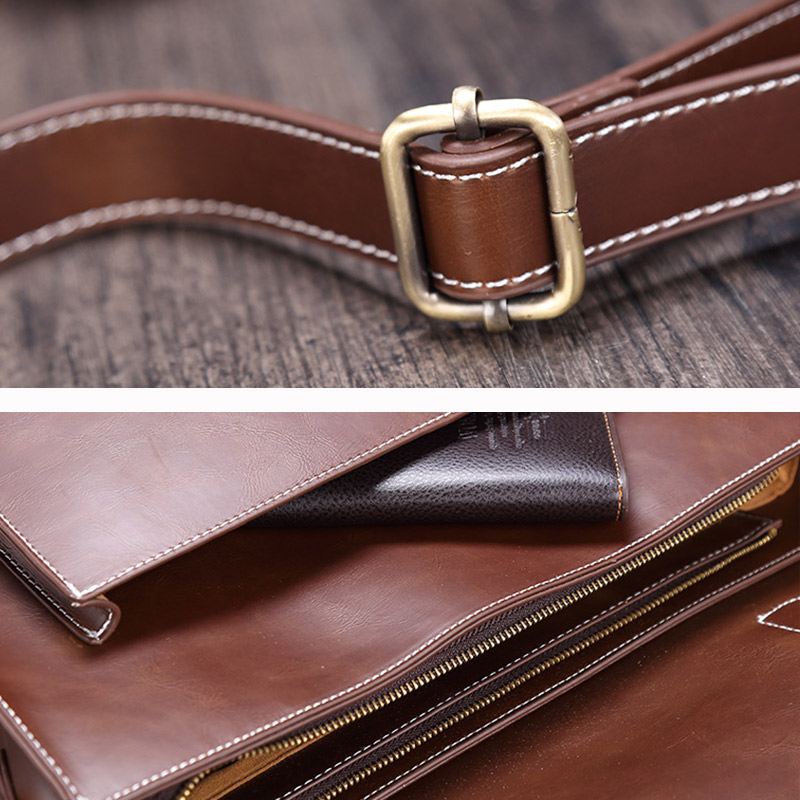 Mænd Vintage Vandtæt Slidfast Faux Laether Business Briefcase Crossbody Skuldertaske