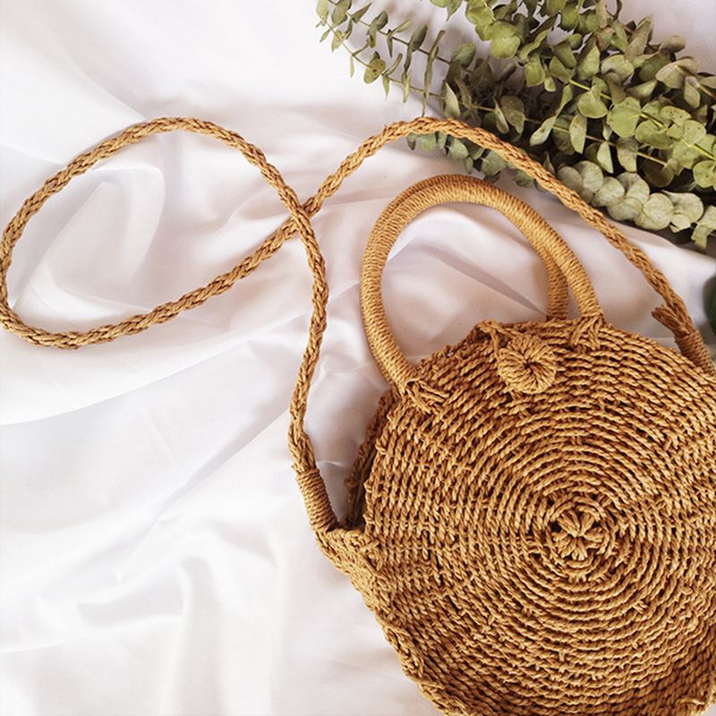 Runde Stråtasker Sommer Strandtasker Crossbody Taske