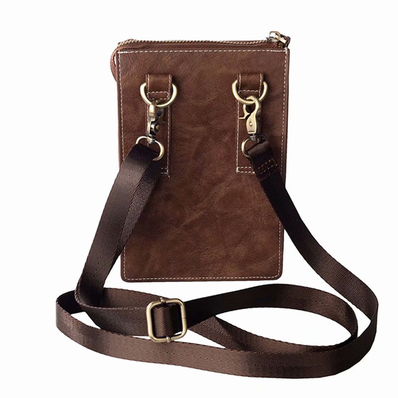 Vintage Afslappet Dobbelt Lynlås 6 Tommer Telefontaske Crossbody-taske Taljetaske Til Mænd