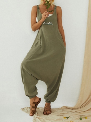 Broderede Lommer Drop-skridt Sideknap Casual Harem Jumpsuits Til Kvinder