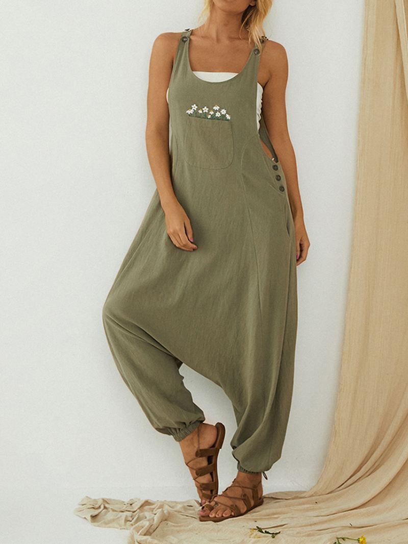 Broderede Lommer Drop-skridt Sideknap Casual Harem Jumpsuits Til Kvinder