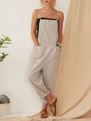 Casual Løse Plaid Straps Forlomme Harem Jumpsuits Overalls Til Kvinder