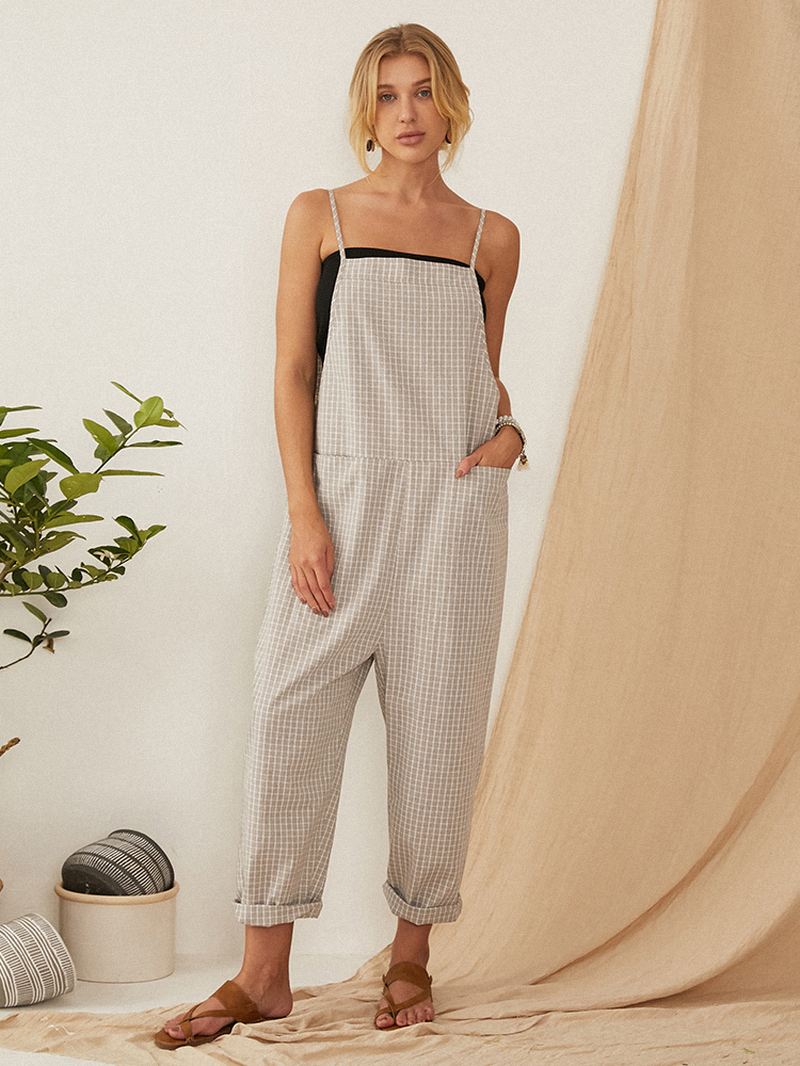 Casual Løse Plaid Straps Forlomme Harem Jumpsuits Overalls Til Kvinder