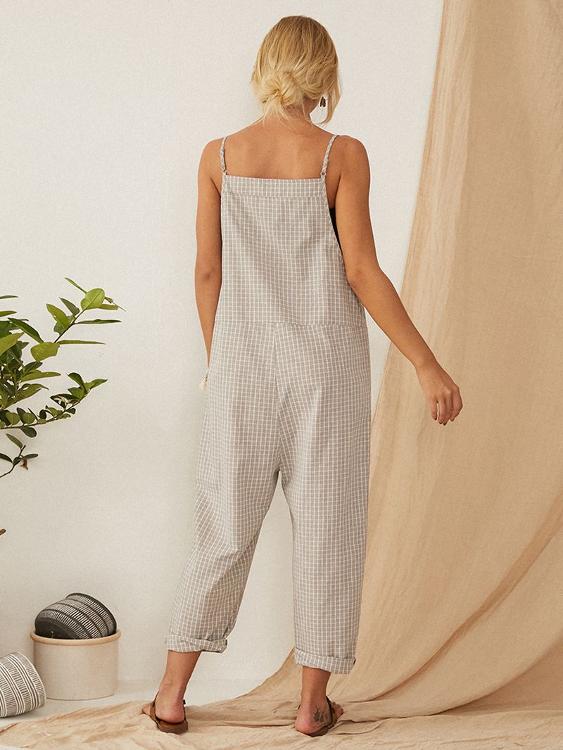 Casual Løse Plaid Straps Forlomme Harem Jumpsuits Overalls Til Kvinder