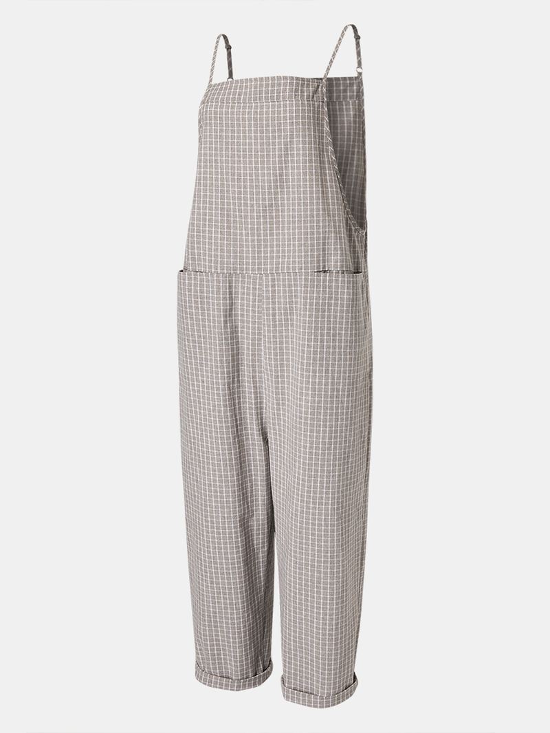 Casual Løse Plaid Straps Forlomme Harem Jumpsuits Overalls Til Kvinder