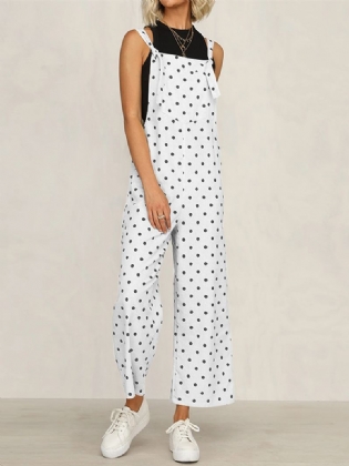 Casual Polka Dot Justerbar Strop Løs Jumpsuit Med Brede Ben Med Lommer