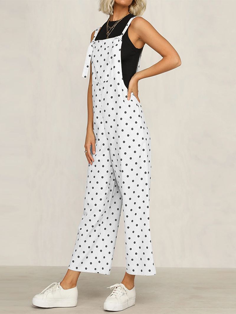 Casual Polka Dot Justerbar Strop Løs Jumpsuit Med Brede Ben Med Lommer