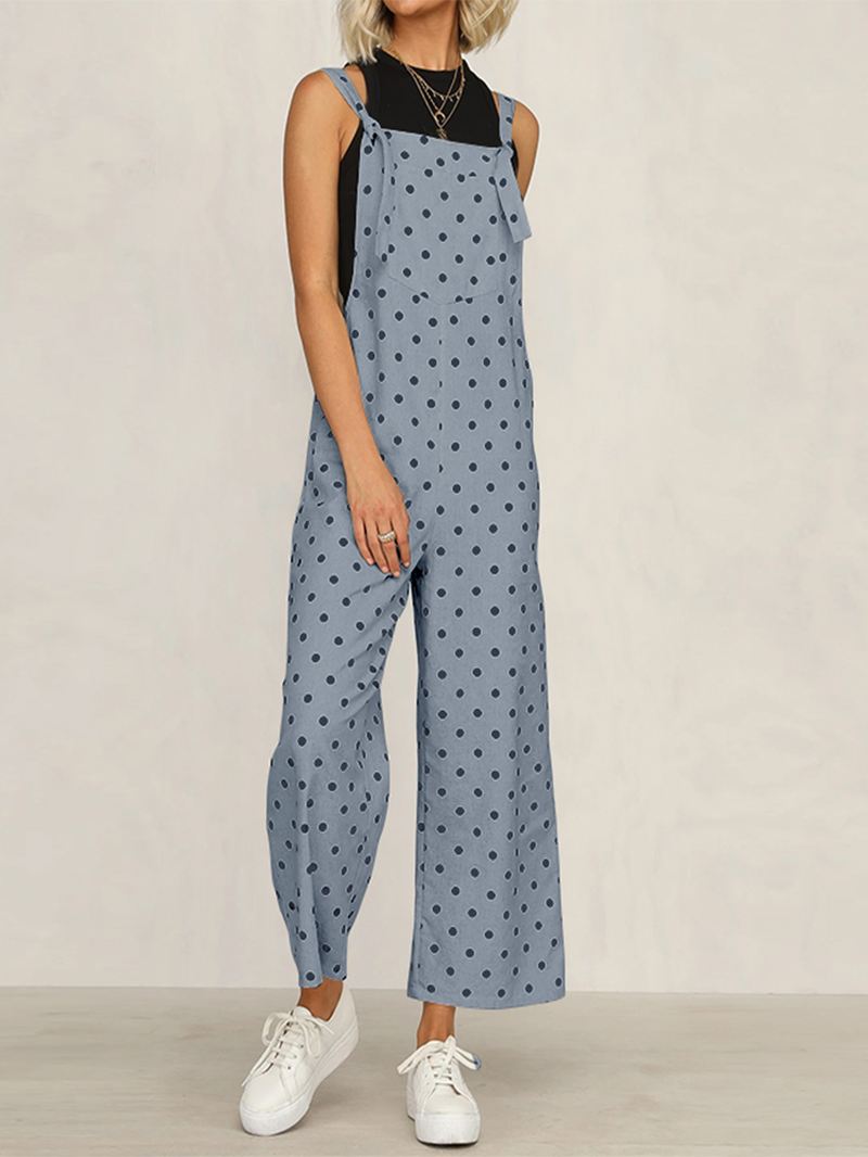 Casual Polka Dot Justerbar Strop Løs Jumpsuit Med Brede Ben Med Lommer