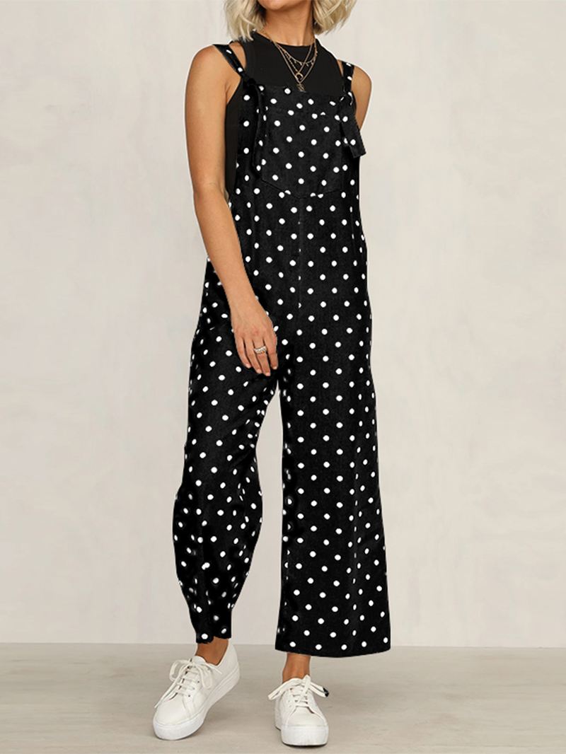 Casual Polka Dot Justerbar Strop Løs Jumpsuit Med Brede Ben Med Lommer