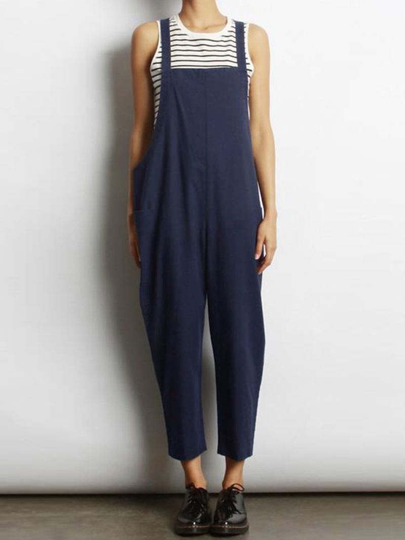 Kvinder Ærmeløs Cross Back Overalls Jumpsuit Med Lommer