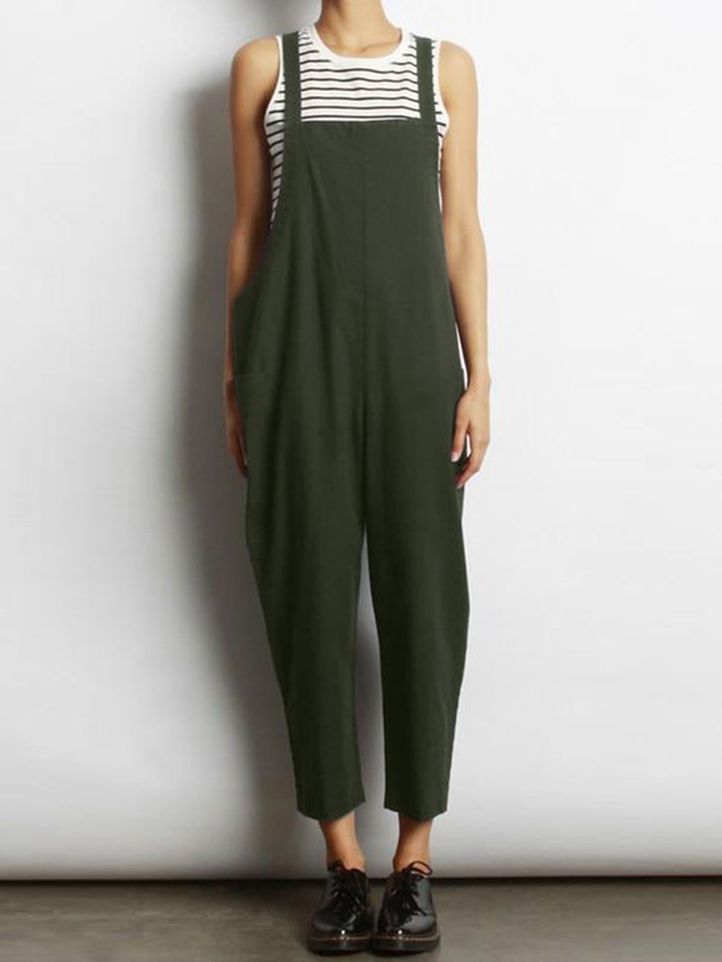 Kvinder Ærmeløs Cross Back Overalls Jumpsuit Med Lommer