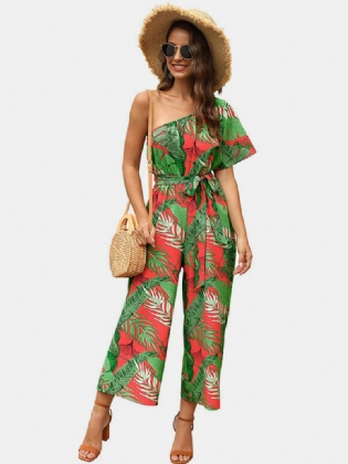 Kvinder Casual Cold Shoulder Floral Summer Holiday Med Tryk Jumpsuit