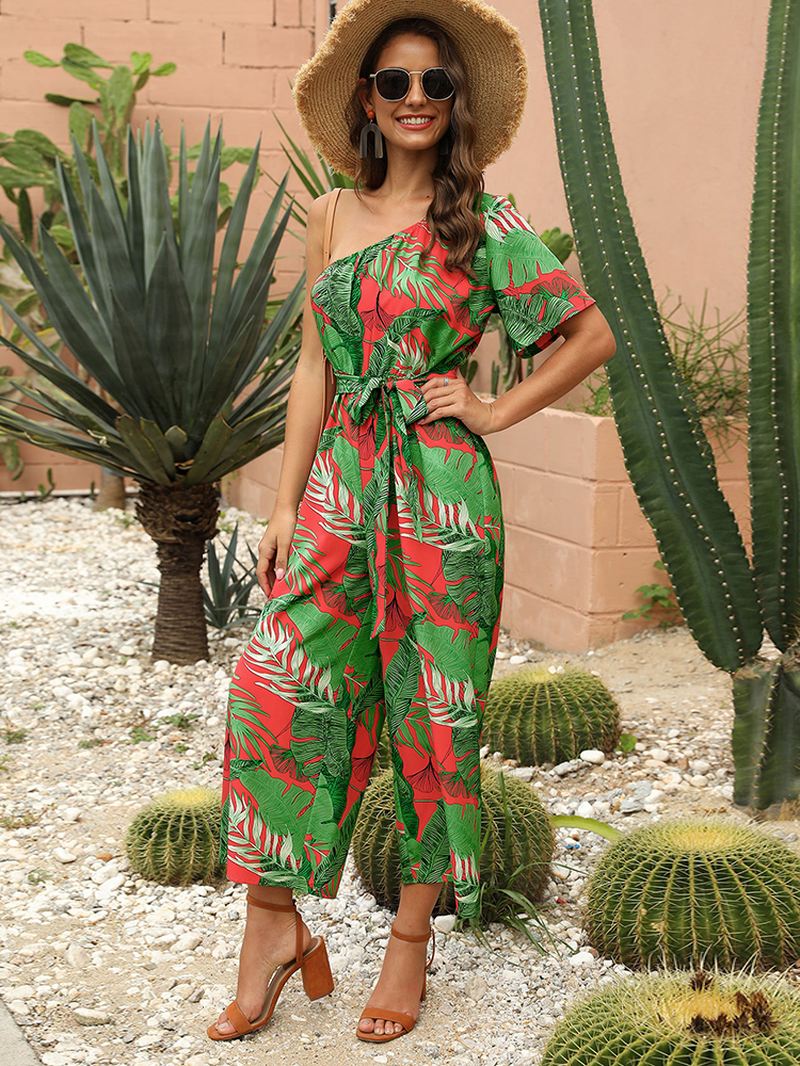 Kvinder Casual Cold Shoulder Floral Summer Holiday Med Tryk Jumpsuit