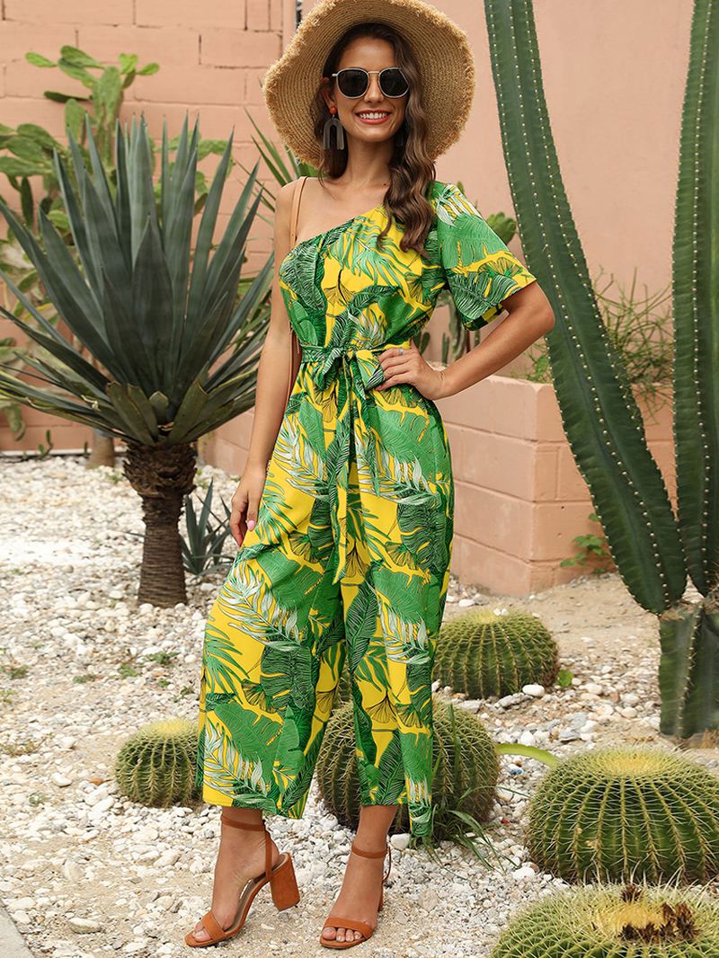 Kvinder Casual Cold Shoulder Floral Summer Holiday Med Tryk Jumpsuit
