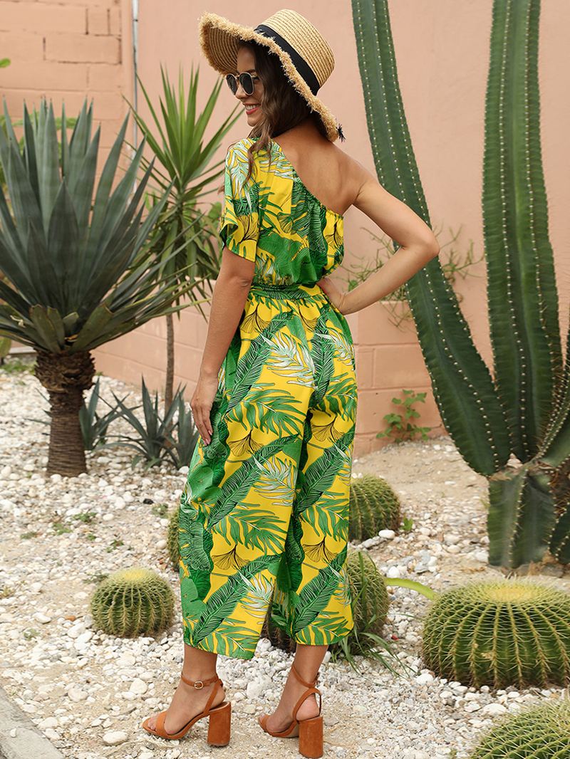 Kvinder Casual Cold Shoulder Floral Summer Holiday Med Tryk Jumpsuit