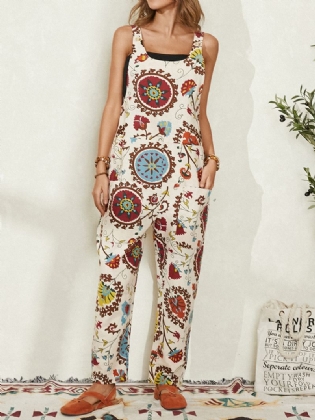 Kvinder Etnisk Mønster Med Tryk Stropper Casual Løs Jumpsuit Med Lomme
