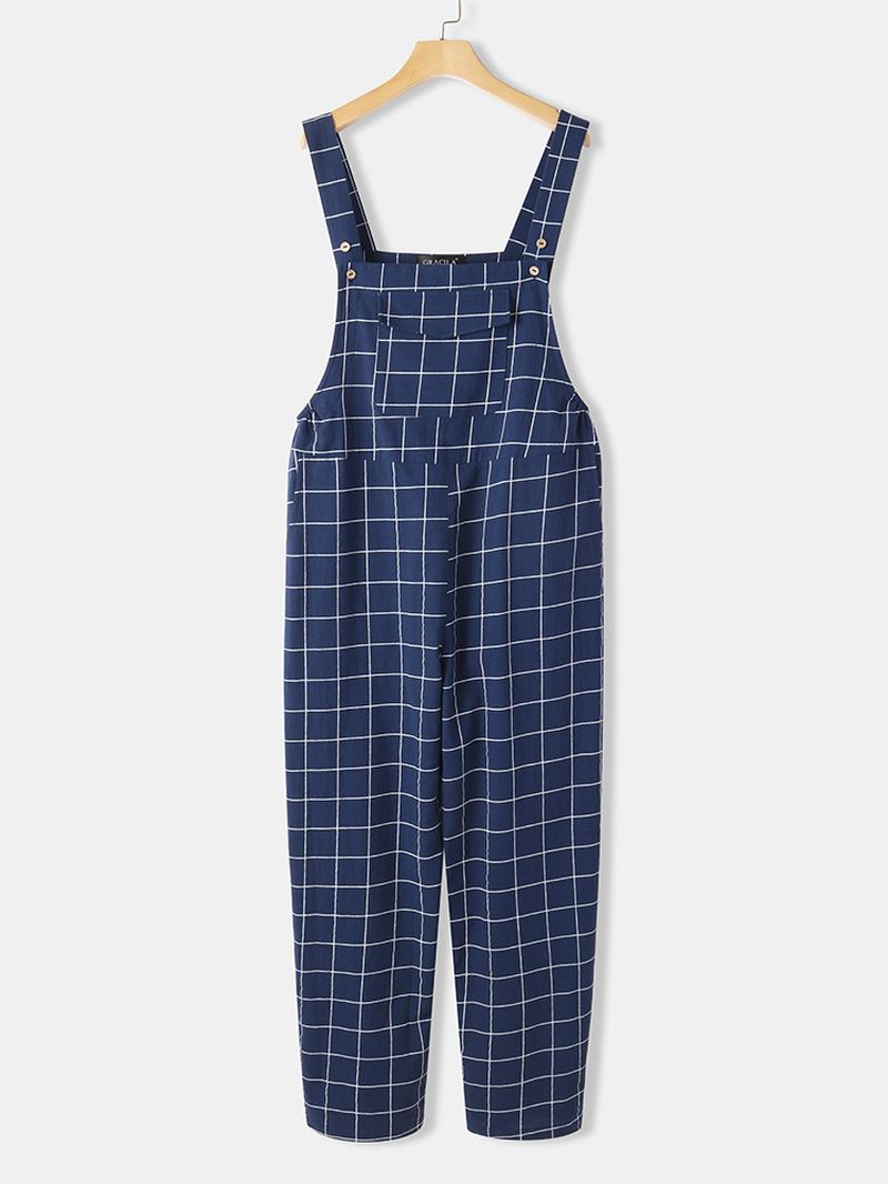 Kvinder Grid Justerbare Strappy Ærmeløse Casual Jumpsuits Med Flap Lomme
