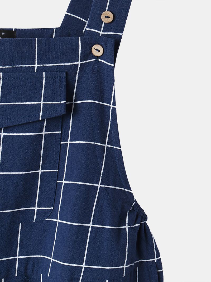 Kvinder Grid Justerbare Strappy Ærmeløse Casual Jumpsuits Med Flap Lomme