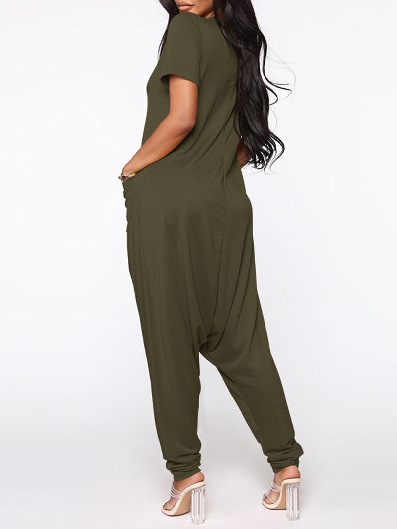 Kvinder Kortærmet V-hals Løs Pocket Harem Jumpsuits