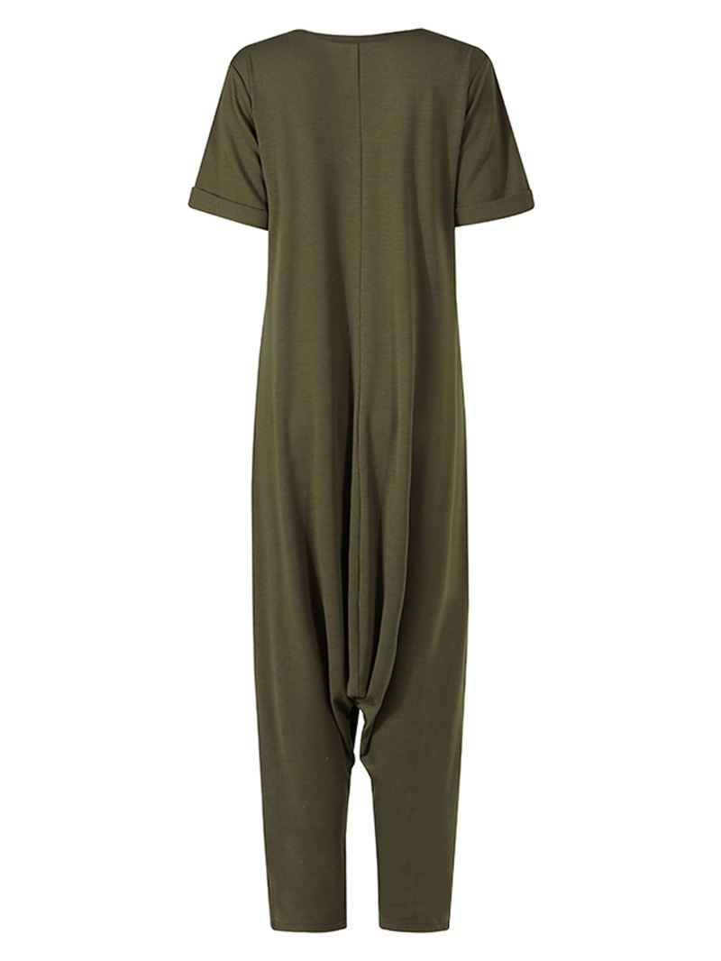 Kvinder Kortærmet V-hals Løs Pocket Harem Jumpsuits