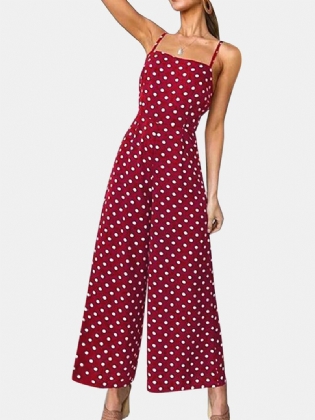Kvinder Polka Dot Spaghetti Strap Lange Rompers Wide Leg Jumpsuit