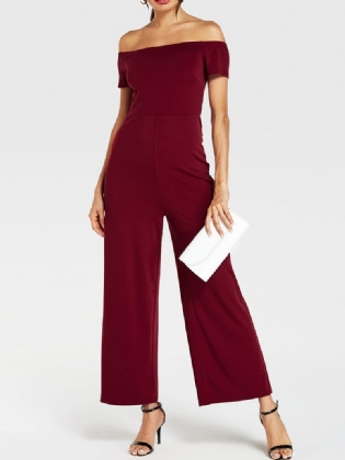 Kvinder Solid Farve Off Shoulder Slash Neck Kortærmet Stilfuld Casual Jumpsuit