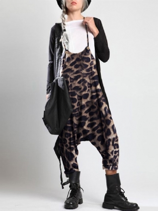 Leopardprint Stropper Knap Løse Casual Harem Jumpsuits Til Kvinder