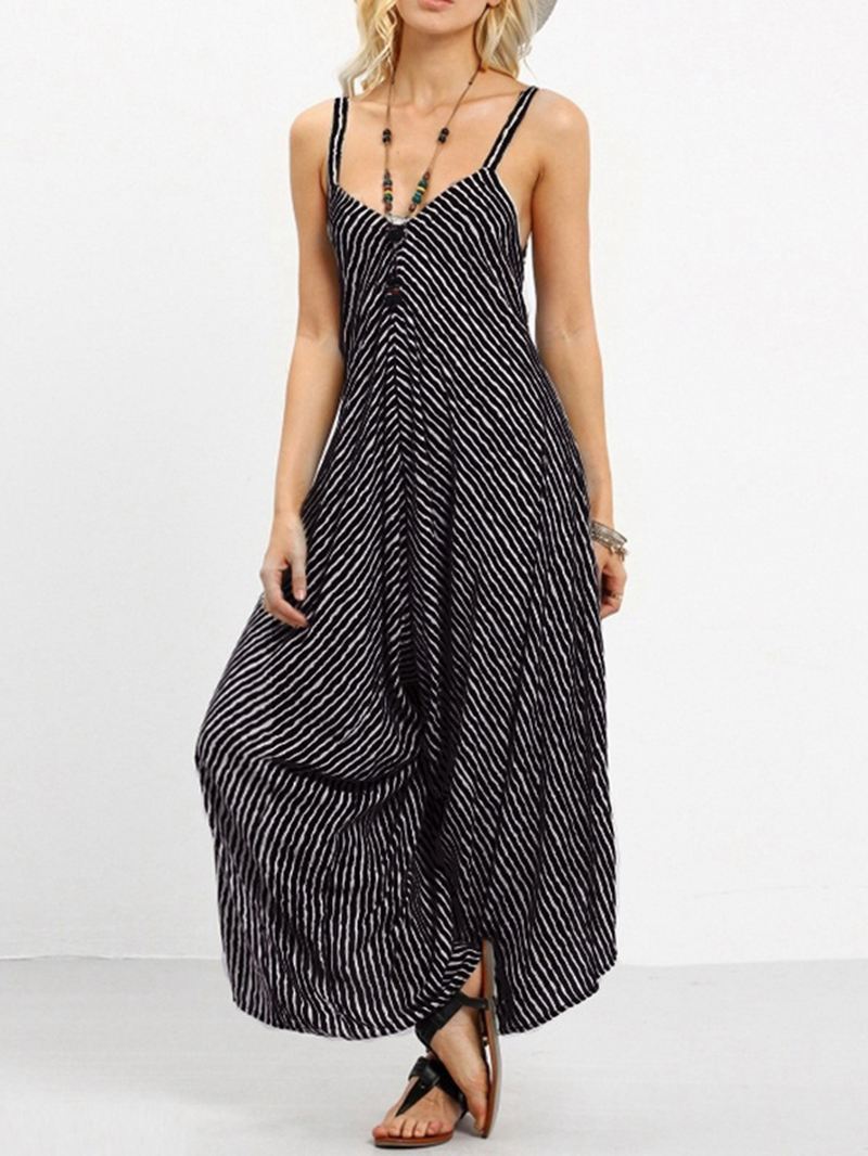 Sexet V-hals Stribet Jumpsuit