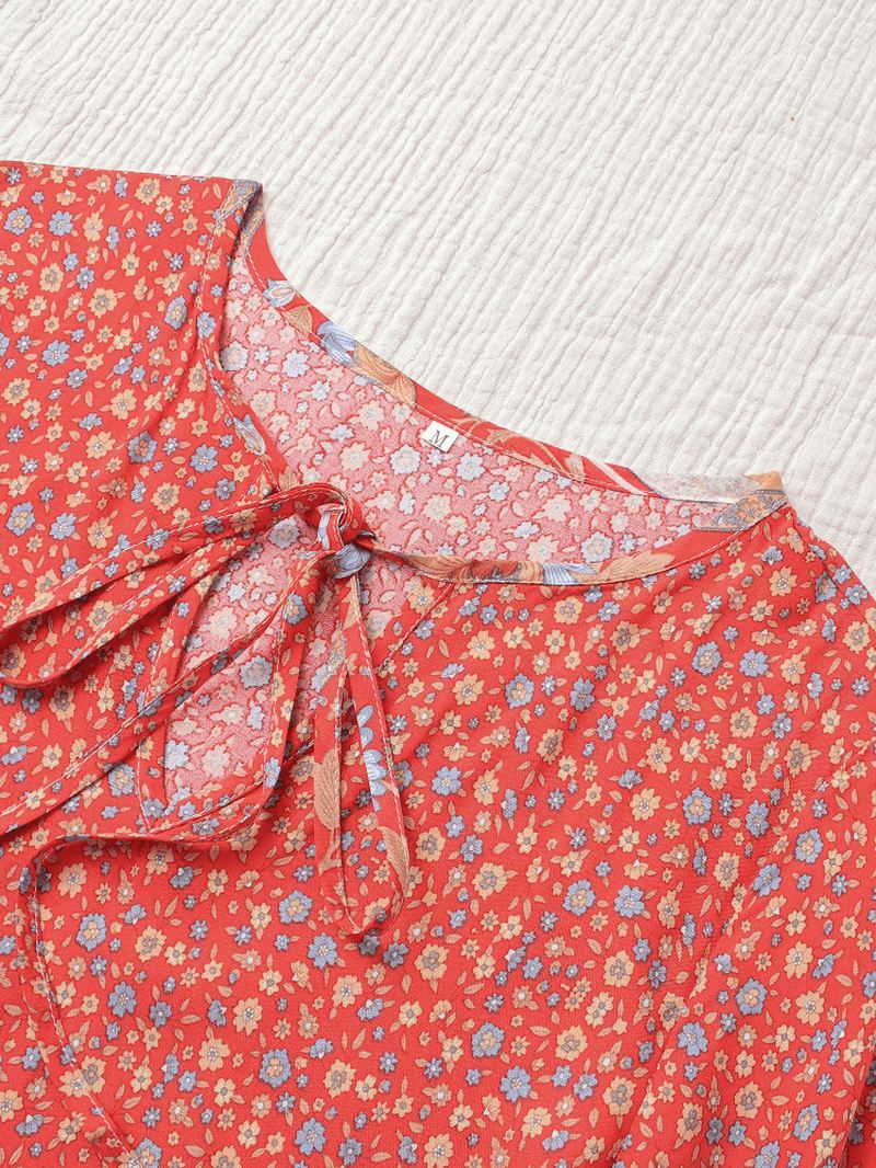 Bohemian Floral Med Tryk V-hals Summer Beach Mini Kjole