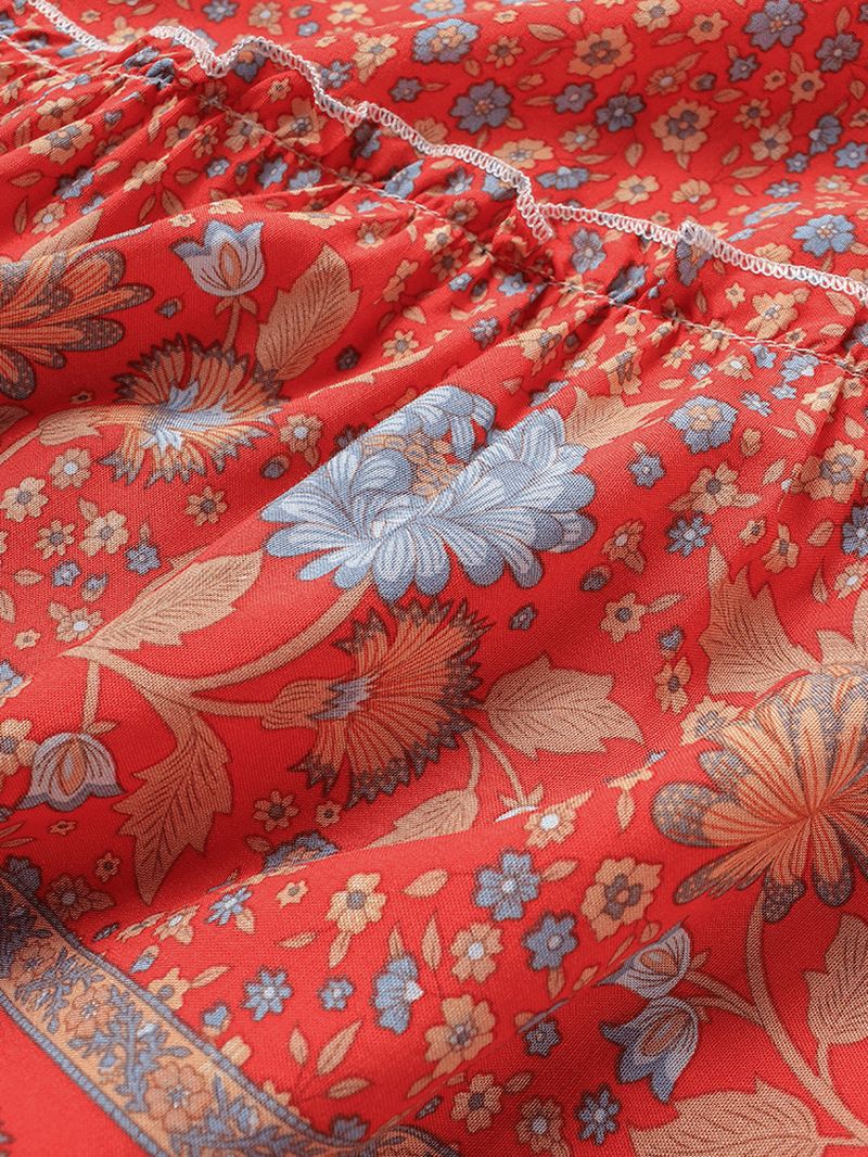 Bohemian Floral Med Tryk V-hals Summer Beach Mini Kjole