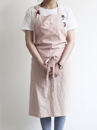 Japansk Ensfarvet Hør-bomuld Vintage Pinafore-kjole