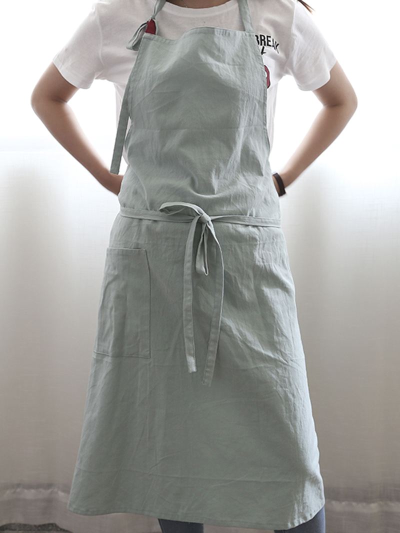 Japansk Ensfarvet Hør-bomuld Vintage Pinafore-kjole