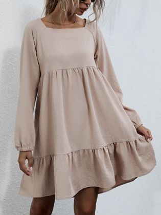 Kvinder Brief Style Ensfarvet Bowknot Flæse Langærmet Casual Kjole
