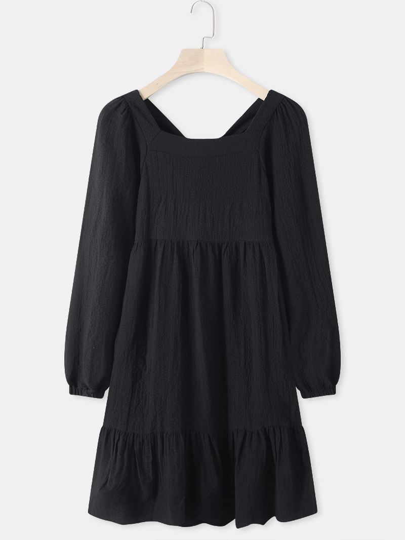 Kvinder Brief Style Ensfarvet Bowknot Flæse Langærmet Casual Kjole