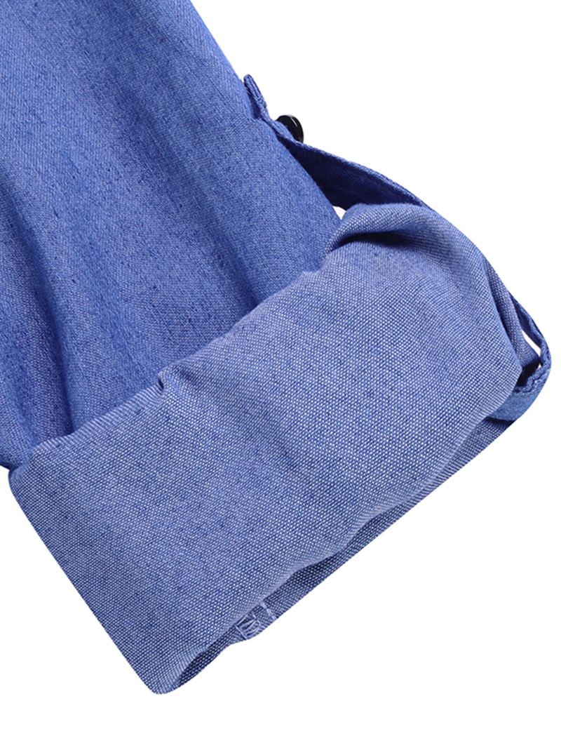 Kvinder Casual V-hals Denim Blå Jean Fold Sleeve Mini Kjole