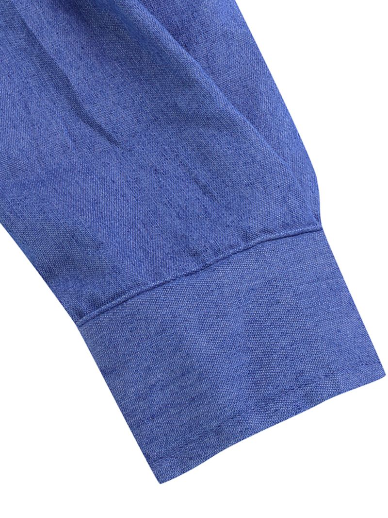 Kvinder Casual V-hals Denim Blå Jean Fold Sleeve Mini Kjole