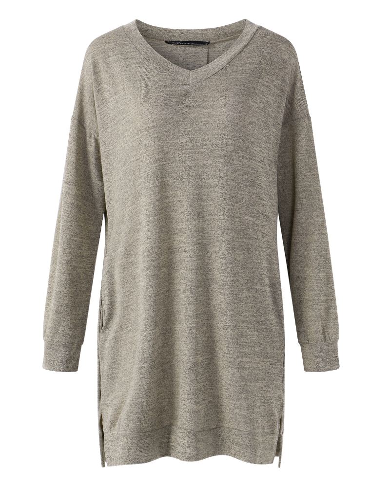 Kvinder Langærmet Side Split Loose Casual Pullover Sweatshirt Kjole Med Lommer