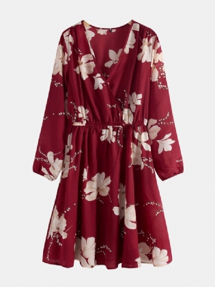 Kvinder Langærmet V-hals Blomsterprint Mini Kjole